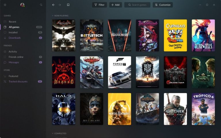 Captura de tela da biblioteca de jogos digitais GOG Galaxy