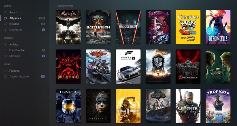 Captura de tela da biblioteca de jogos digitais GOG Galaxy