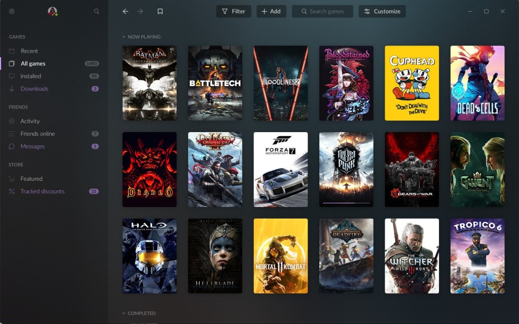 Captura de tela da biblioteca de jogos digitais GOG Galaxy