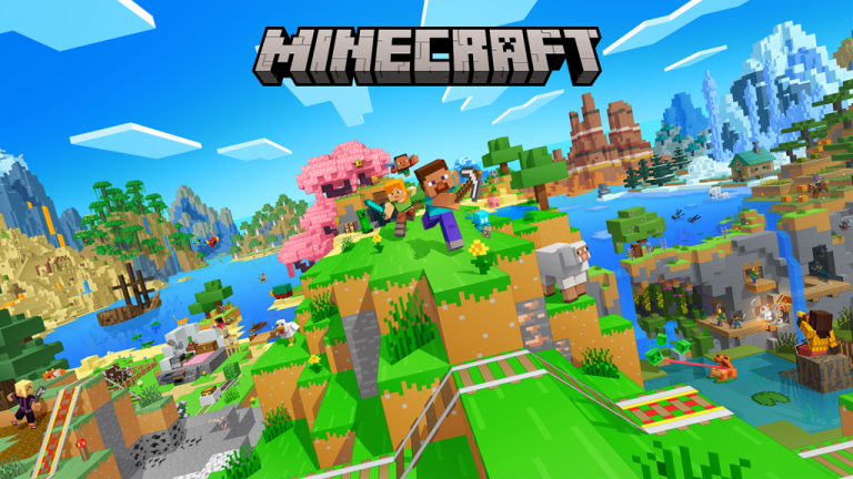 Steve e Alex em paisagem de Minecraft no Nintendo Switch 2, arte oficial da Nintendo