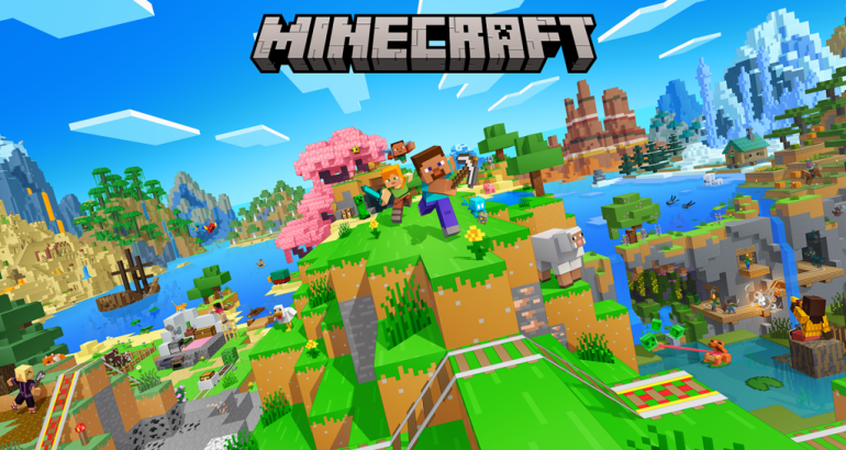 Steve e Alex em paisagem de Minecraft no Nintendo Switch 2, arte oficial da Nintendo
