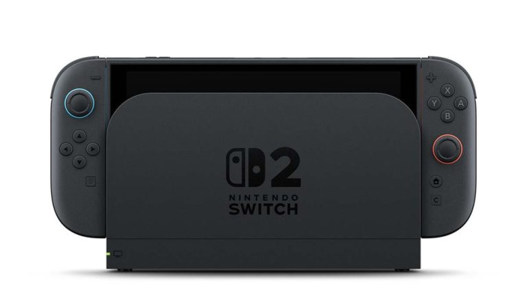 Console Nintendo Switch 2 na base com os Joy Con 2, imagem oficial Nintendo