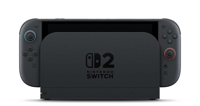 Console Nintendo Switch 2 na base com os Joy Con 2, imagem oficial Nintendo