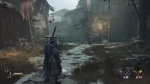 Personagem Soul atravessa vila com espada nas costas em imagem de gameplay de Phantom Blade Zero
