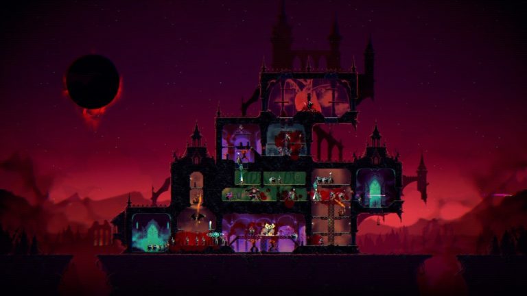 Cena do jogo ReVamp com castelo de Drácula e ambientes em pixel art, imagem oficial da Steam
