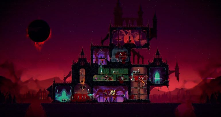 Cena do jogo ReVamp com castelo de Drácula e ambientes em pixel art, imagem oficial da Steam