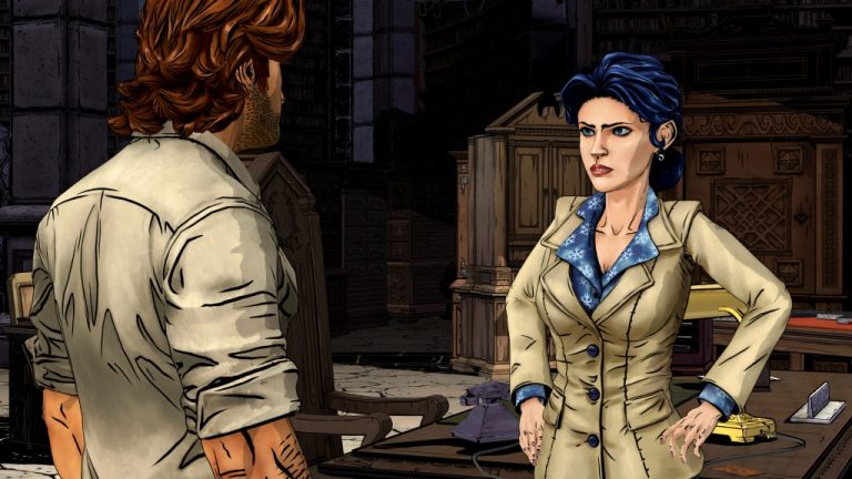 Personagem de The Wolf Among Us Remastered em cena de diálogo, captura do jogo